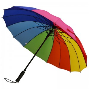 Ombrello promozionale aperto a 16 costine con ombrello Ombrello dritto personalizzato compatto a colori Rainbow