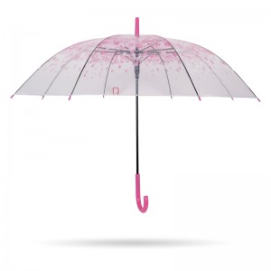 pink sakura 23 '' 8k auto aperto in plastica J maniglia trasparente poe ombrello dritto
