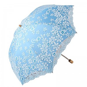 Produce parasoli Bordo in pizzo con tessuto 190T Articolo pubblicitario 3 ante con ombrello aperto manuale