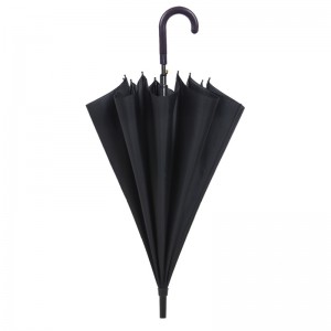 Classico miglior tessuto nero pongee struttura in metallo telaio in plastica curva manico ombrello dritto